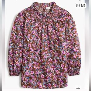 J. Crew Floral Print Smocked-Neck Top